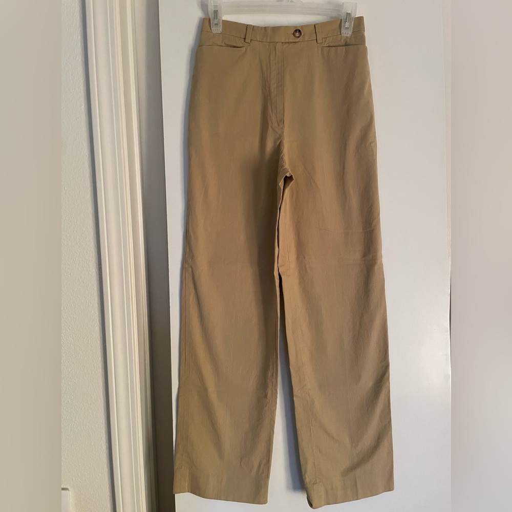 Sz 4: Faconnable Italy Cotton Pants High Rise Straight Leg Classic Tan  NWOT new